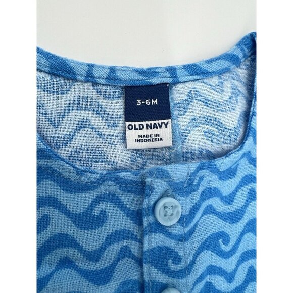 Old Navy Baby Romper Blue Wave Sleeveless Linen Henley One Piece 3-6 months - Picture 3 of 5